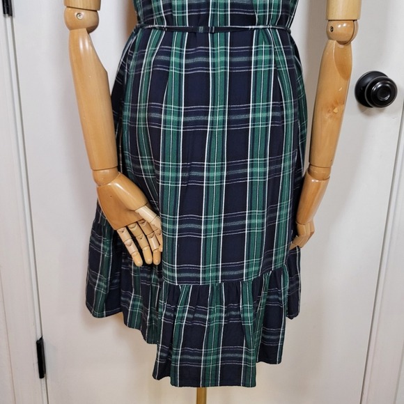LOFT Green Plaid Tie Waist Dress Size 8 Preppy Chic Midi Ruffle Hem - Picture 10 of 11
